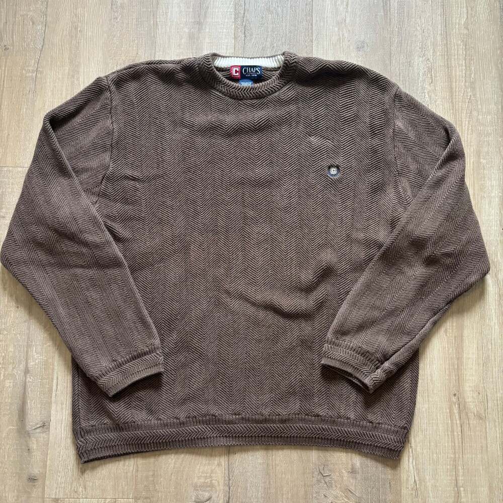 Chaps Brown Herringbone Knit Sweater
